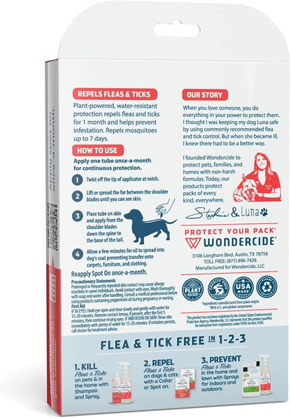 Wondercide - Flea & Tick Dog Spot On - Flea, Tick, and Mosquito Repellent, Prevention for Dogs with Natural Essential Oils - Up to 3 Months Protection - Large 3 Tubes of 0.17 oz