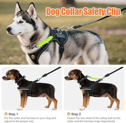Dog Collar Safety Clip, Collar Companion, Handmade Backup Safety Strap, Double-Ended Clip Leash Connector, Suitable for Dog Harnesses, Prong, Pinch Collars (Fluoro Green, 1 Pack)