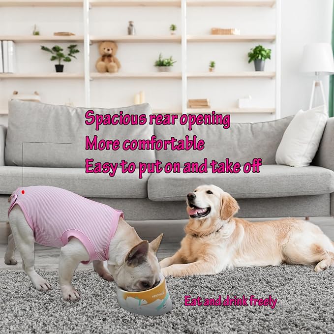 Dog Recovery Suit Pink Female Spay Surgical Medium Shirt, Male Surgery Recovery Suit,Pink-White Striped M