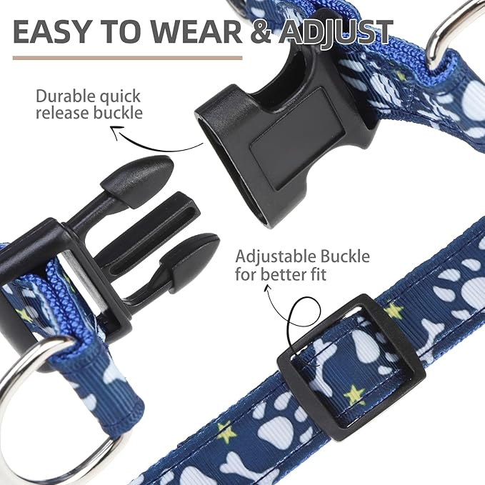 PUPTECK No Pull Dog Harness Soft Adjustable Basic Nylon Step in Puppy Vest Outdoor Walking with ID Tag, Blue Paw, M
