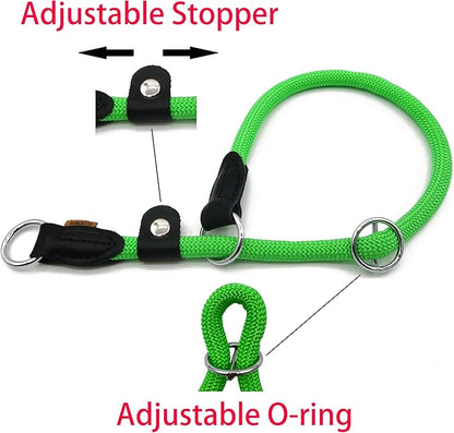 Braided Round Martingale Dog Collar, Training Collar with Slidable Stop Ring and Adjustable Stopper - Ideal for Extra Large Dogs (XL(1/2") - 24" Long, Light Green)