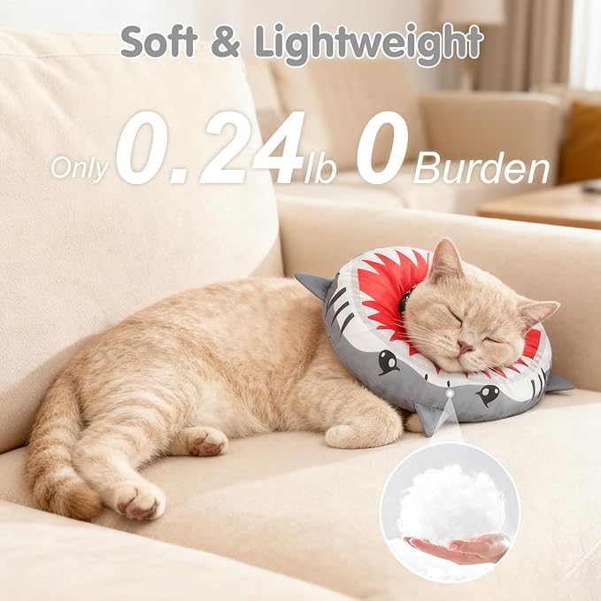BEAUTYZOO Cat Cone Collar Soft, Cat Donut Recovery Collar after Surgery to Stop Licking, Kitten E Collars Neck Pillow Cone for Cats, Adjustable Elizabeth Pet Collars for Puppy Small Dogs, Grey Shark M