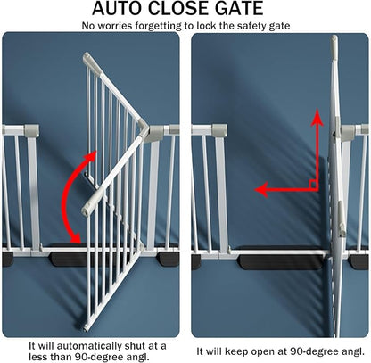 SHYUJAJIE 51.18 Inch Extra Tall Pet Gate, 29.5-43" Adjustable Wide Auto Close Dog Gates, Pressure Mounted Walk Through Tall Cat Gate for Doorways,Hallway,Stairs（White）