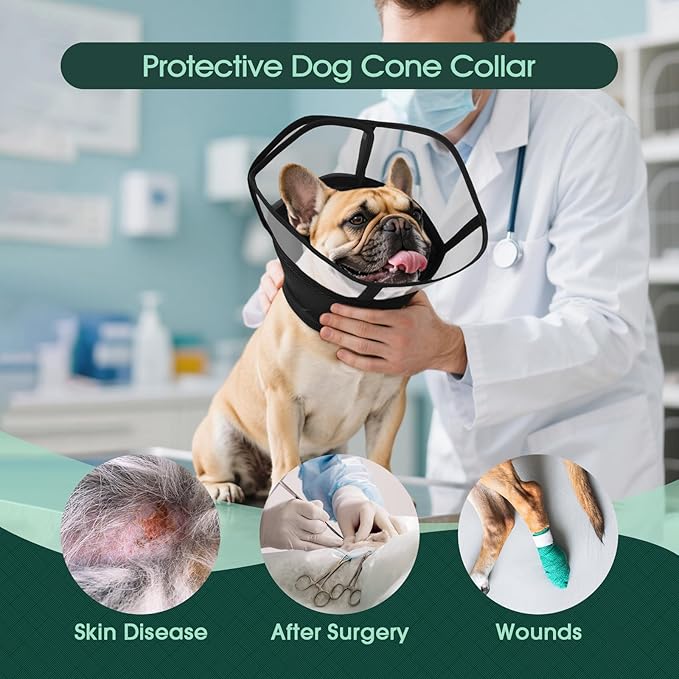 Kuoser Small Dog Cone Collar After Surgery, Soft Cone for Dogs to Stop Licking, Breathable Pet Recovery Collar Comfortable Elizabethan Collars, Adjustable Protective Dog Cones for Small Dogs, Black S