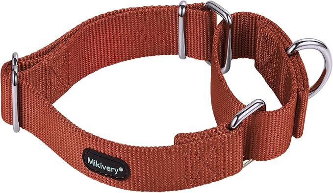 Mikivery Martingale Dog Collar Nylon Adjustable and Safety Training Colourful Comfortable Metal Buckle Pet Collars for Small Medium and Large Dogs(Brick Red,M)