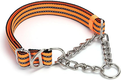 Choke Collar for Dogs，Stainless Steel Chain Collar Martingale, No Pull Slip Cinch Training Escape Proof Heavy Duty Dog Collar for Small Medium Large Pet Boy Male Dogs，Orange M