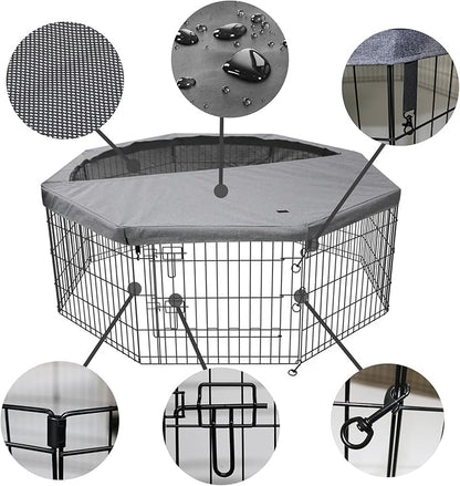 PETIME Foldable Metal Dog Exercise Pen/Pet Puppy Playpen Kennels Yard Fence Indoor/Outdoor 8 Panel 24" W x 36" H with Top Cover (with top Cover, 8 Panels 36" H)