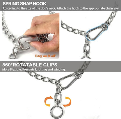 Dog Chain Collars 304 Stainless Steel Metal Chew Proof Dog Necklace Anti Winding Dog Leash Extension Lead for Small Medium Large Dogs Training and Walking. (Medium：23in x 3mm(Neck max 20in))