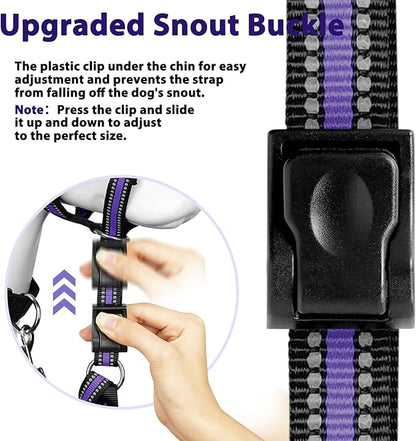 BARKLESS Soft Dog Head Collar, Patented Padded No Pull Head Halter, Training Nose Leash with Safety Link for Medium Large Dogs, Adjustable Muzzle Leash, Easy Control for Walking (XL, Purple)