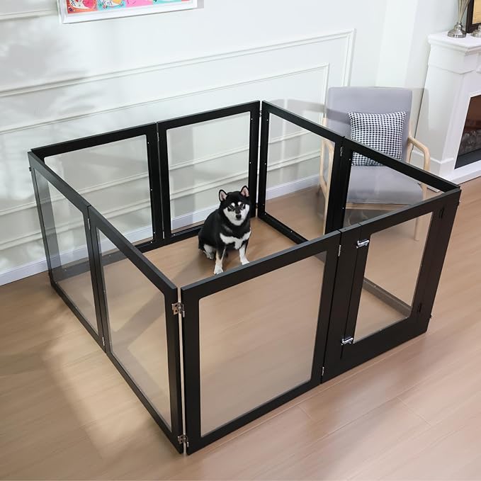 Heavy Duty Clear Acrylic Dog Playpen, 32" Height Transparent Pet Pen, Metal Frame Easy Assemble Kennel Enclosure, Ideal for Small to Medium Dogs, Cats, and Other Small Pets