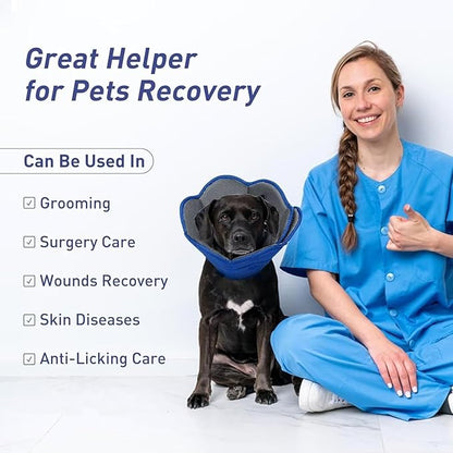 Soft Dog Cone Collar Alternative to Stop Licking,Comfort Recovery Collar for Large, Medium,Small Dogs,Cat,Adjustable Elizabethan Collar Alternative,Dogs Recovery Collar After Surgery,Blue,S