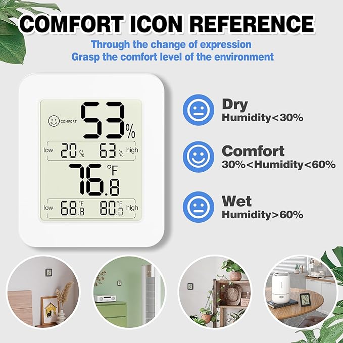 Digital Hygrometer with Max and Min Records 10s Fast Refresh Accurate Hygrometer Room Thermometer Indoor for Home, Bedroom, Baby Room, Office, Greenhouse, Cellar (Blue)