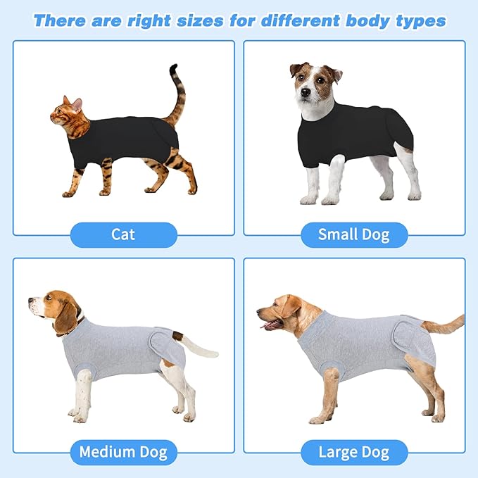 2 Packs Breathable Cotton Dog Recovery Suit for After Neuter Spay Abdominal Wounds Protector, Professional Anti-Licking Onesies for Male Female Pets Surgery Bandages, L Black Grey Pure