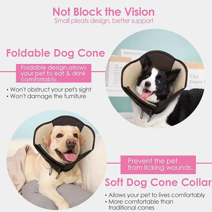 AOFITEE Dog Cone - Soft Cone for Dogs After Surgery, Comfy Cones for Large Dogs to Stop Licking, Adjustable Soft Dog Cone Collar, Elizabethan Pet E-Collar for Wound Healing, Brown Large