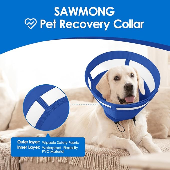 SAWMONG Soft Cone for Dogs – Extra Large Dog Recovery Collar, Adjustable E-Collar to Stop Licking After Surgery (XL, Blue)