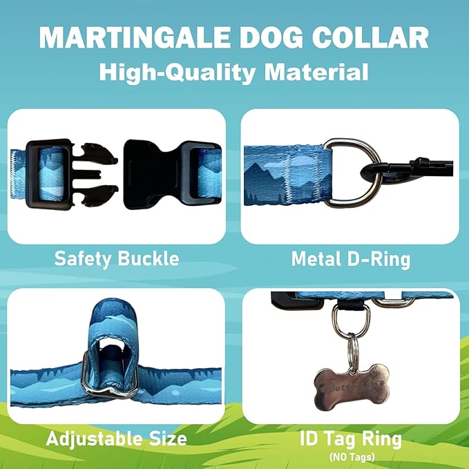 Martingale Collar for Dogs with Buckle Dog Collar Adjustable Soft Nylon Boy Dog Collars for Large Dogs, Blue Sunset