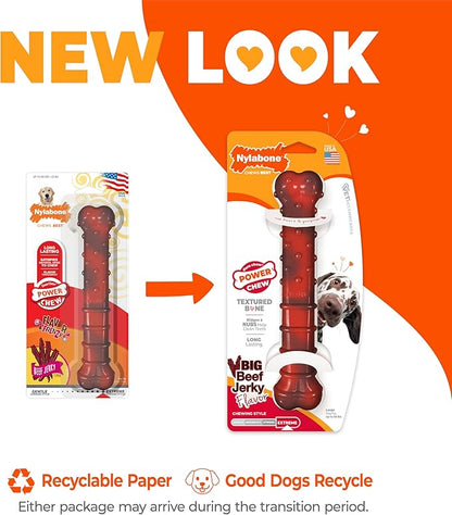 Nylabone Textured Bone Power Chew Toy for Dogs, Durable & Tough Dog Toys for Aggressive Chewers, Beef Jerky Flavor, Large Dogs - Up to 50 lbs, 1 Count
