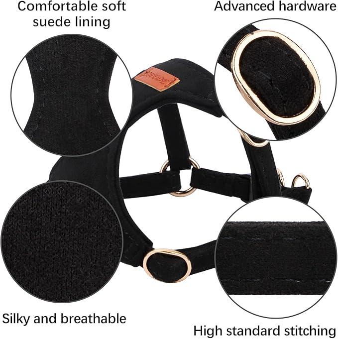 CHEDE No Pull Puppy Harness and Multifunction Dog Leash Set- 8 Colors Soft Adjustable No Choke Escape Proof Cute,Lightweight Pet Vest Harness for Small and Medium Dog (XXS, Black)