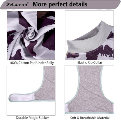 PetWarm Dog After Surgery Onesie for Male Female Dogs, Recovery Suit for Dogs, Prevents Licking, Cotton Protect Abdominal, Dog Cone E-Collar Alternative, Leopard Pattern, Green Grey, XS