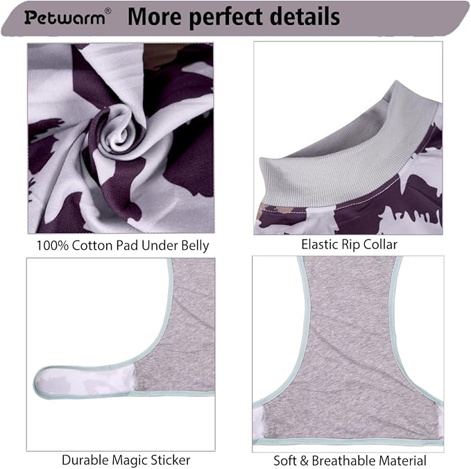 PetWarm Dog Onesie for Surgery Male, After Surgery Onesie for Male Female Dogs, Prevents Licking, Cotton Protect Abdominal, Dog Cone E-Collar Alternative, Leopard Pattern, Green Grey, L