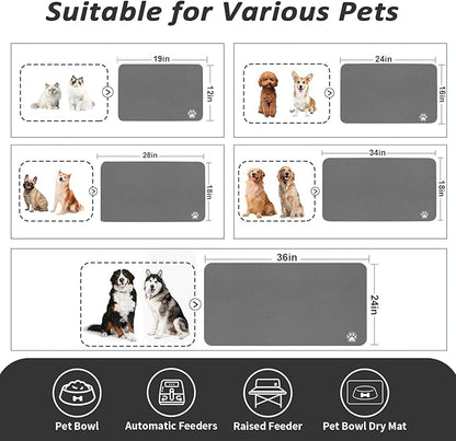 HotLive Dog Food Mat - Absorbent Cat Mat for Food and Water, No Stains Pet Feeding Bowl Mat, Easy to Clean Pet Placemats, Quick Dry Dog Water Dispenser Mat for Messy Drinkers | Paw Dark Grey 12"x 19"