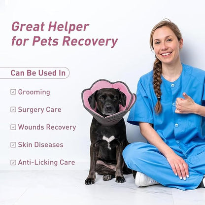 Dog Cone Collar After Surgery,Adjustable Soft Dog Cat Recovery Collar to Stop Licking Wounds,Comfortable Light-Weight Elizabethan Collar for Dogs Anti-Bite Lick Protective Wound,Pink,S