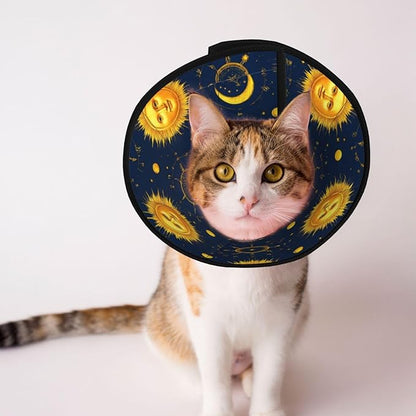 Stop Licking, for Puppies and Kittens, Small Medium Large Dogs, Meet 998 Boho Chic Art Golden Sun Moon and Stars Over Blue Black Sky