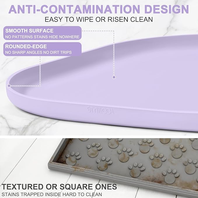 Smilool Silicone Pet Food Mat with Raised Edge for Food and Water Bowl, Dog Feeding Mats, Cat Food Trays for Floor Waterproof, Rubber Tray for Dogs and Cats, 24 x 16 x 0.8 Light Purple