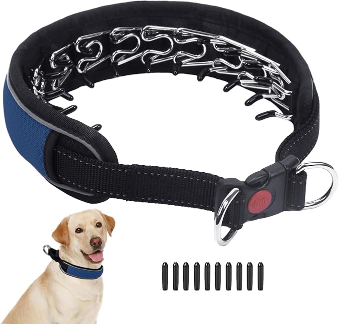 Martingale No Pull Dog Collar for Large Medium Dogs Training Walking, Heavy Duty Nylon Reflective Adjustable Anti Pull Slip Collar with Buckle L Dark Blue