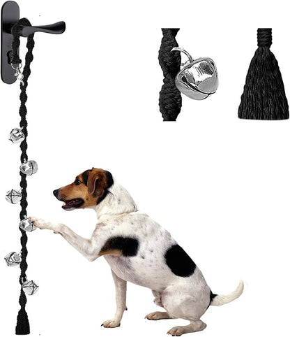 Dog Bells to Go Outside & Puppy Potty Training, Adjustable Dog Door Bell Ring to Go Potty, Handmade with Premium Yarn. Twisted Style, Pure Black