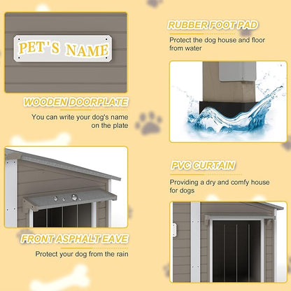 PetsCosset 55.1" L Large Dog House Outdoor & Indoor,Fir Wood Dog Kennel with Weatherproof Openable Asphalt Roof,Spacious Doghouse with Anti-Chewing Metal Edges for Small & Medium & Large Dogs,Grey
