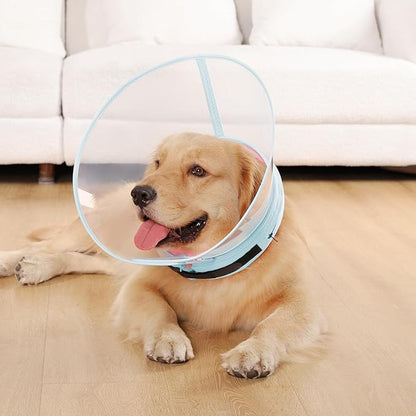 Sponge Core Dog Cone, Inflatable Dog Cone Collar Alternative, Dogs Donut Collar After Surgery, Soft Cone for Large Medium Small Dogs to Stop Licking, No Inflation Required, Clear View(Size 6, Pink)