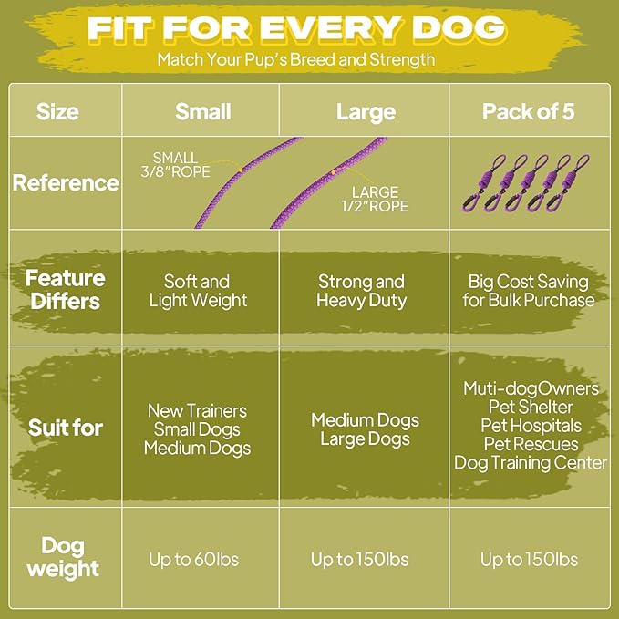 Fida Durable Slip Lead, 6 FT x 1/2" Heavy Duty Rope Leash for Large, Medium Dogs, No Pull Pet Training Leash with Highly Reflective, Purple