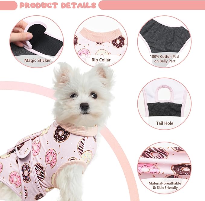 Dog Surgery Suit, Breathable Surgical Recovery Suit for Female Spay Male Neuter, Anti-Licking Surgical Recovery Suit for Abdominal Wounds Skin Disease, Pink, Medium