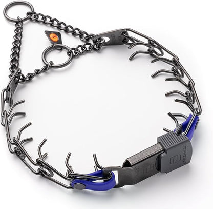 Herm Sprenger Black Stainless Steel Dog Collar with Quick Release ClicLock Buckle O-Ring Biothane Insert Training Collar Made in Germany (Blueberry Royal, 16in x 2.25mm(Neck Size up to 13-14in))