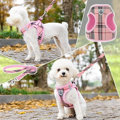 KOOLTAIL Dog Harness for Small Medium Dogs ,Dog Harness and Leash Set, Step in No Pull Soft Mesh Padded Adjustable and Reflective Pet Vest Harness Puppy, Plaid Extra Harness for XS S Dogs, Pink S