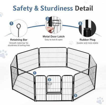 DUMOS Dog Playpen Indoor, Metal 24 Inch 8 Panels Foldable Pet Fence with Door, Outdoor Small Medium Large Dog Puppy Portable Exercise Play Pen for RV Camping, Trips, Play Yard