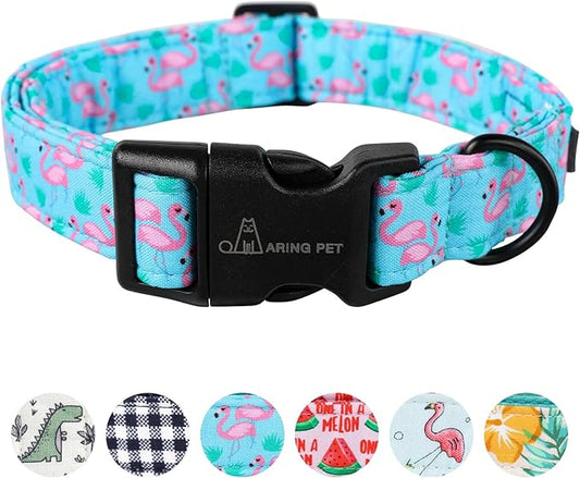 ARING PET Flamingo Dog Collar-Cute Cotton Small Dog Collars, Adjustable Lightweight Summer Pet Collars for Small Medium Large Boy and Girl Dogs, Large