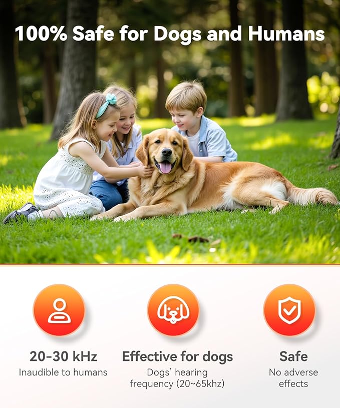 Dog Bark Deterrent Device, 3X Ultrasonic Anti Barking Device for Dogs, 6 Modes 23FT Range Bark Control, Stop Barking Neighbors Dog, Safe & Humane Rechargeable Behavior Correction Devices - Black