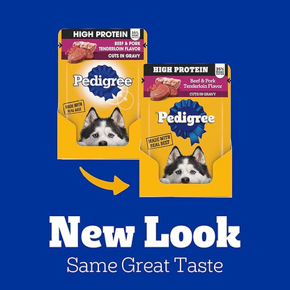 Pedigree High Protein Dog Food, Adult Wet Dog Food Pouches, Beef & Pork Tenderloin, 3.5 oz. Pouches, 16 Count