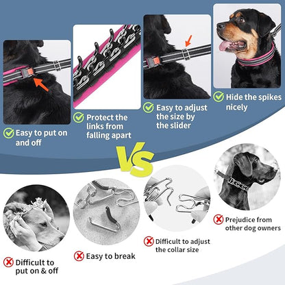 Mayerzon Martingale No Pull Collar for Small Medium Dogs, Patented Anti Pull Dog Collar with Buckle for Walking Training, with Neoprene Padding and Reflective Stitching, Adjustable(Hot Pink Trim, S)