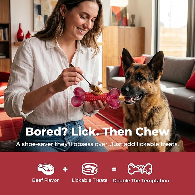 Apasiri Tough Dog Toys for Aggressive Chewers: Beef Flavored Long Lasting Dog Bones for Large Dogs, Heavy Duty Nylon & Rubber Dog Chew Toys to Keep Them Busy, Medium & Large Breed (20-80 lbs), Red