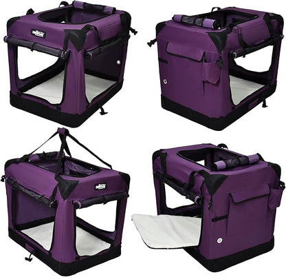 EliteField 4-Door Folding Soft Dog Crate with Curtains, Carrying Bag and Fleece Bed (2 Year Warranty), Indoor & Outdoor Pet Home (30" L x 21" W x 24" H, Purple+4 Door Curtains)