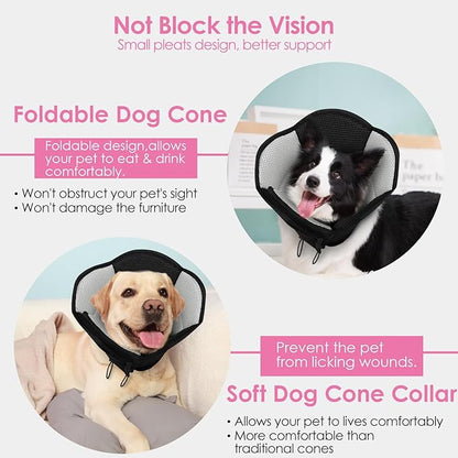 AOFITEE Dog Cone - Soft Dog Cone to Stop Licking, Comfy Cones for Dogs After Surgery, Adjustable Dogs Cones Collar Elizabethan Pet E-Collar for Medium Pets, Pet Recovery Collar, Black Medium