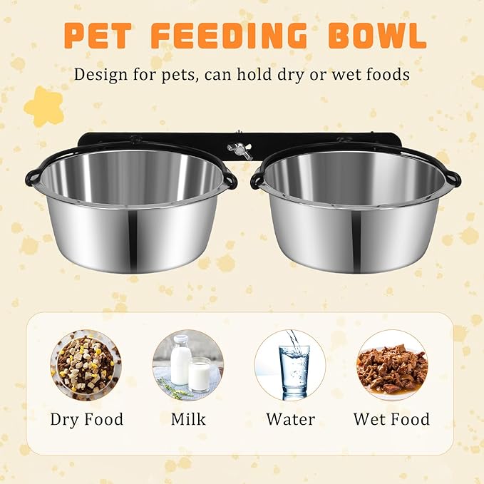 Dog Crate Water Bowl No Spill, ShineMe Dog Food and Water Bowl Set Mountable, Hanging Feeding Bowls for Dogs Cage - 28oz Crate Bowls for Small & Medium Dogs, Cats, Pets