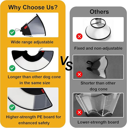 Plastic Dog Recovery Cone Collar, Soft Comfortable Breathable Post-Surgery Pet Cone, Escape-Proof & Easy Clean, Prevents Licking Wounds, Waterproof & Adjustable XL (Neck 17.3"-21.2")