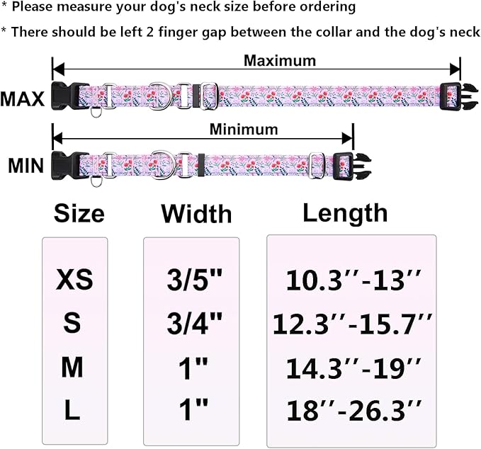 Reflective Martingale Collar with Quick Release Buckle Anti Pulling Girl Female Dog Collars (Pink Flowers Plants, Large)
