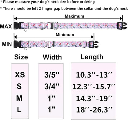 Reflective Martingale Collar with Quick Release Buckle Anti Pulling Girl Female Dog Collars (Pink Flowers Plants, XSmall)