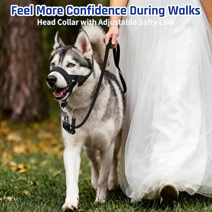 BARKLESS Dog Training Head Collar for Pulling, No Pull Head Halter with Adjustable Safety Strap, Anti-Pull Soft Padded Muzzle Leash for Walking Training Leash Reactive Large Dogs