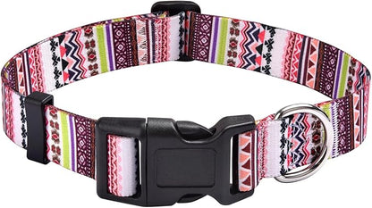 Mihqy Dog Collar with Bohemia Floral Tribal Geometric Patterns - Soft Ethnic Style Collar Adjustable for Small Medium Large Dogs(Pink Bohemia,S)